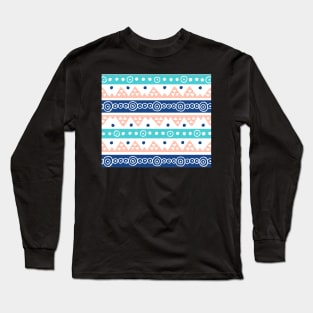 Coral Blue Teal hand drawn pattern tribal Long Sleeve T-Shirt